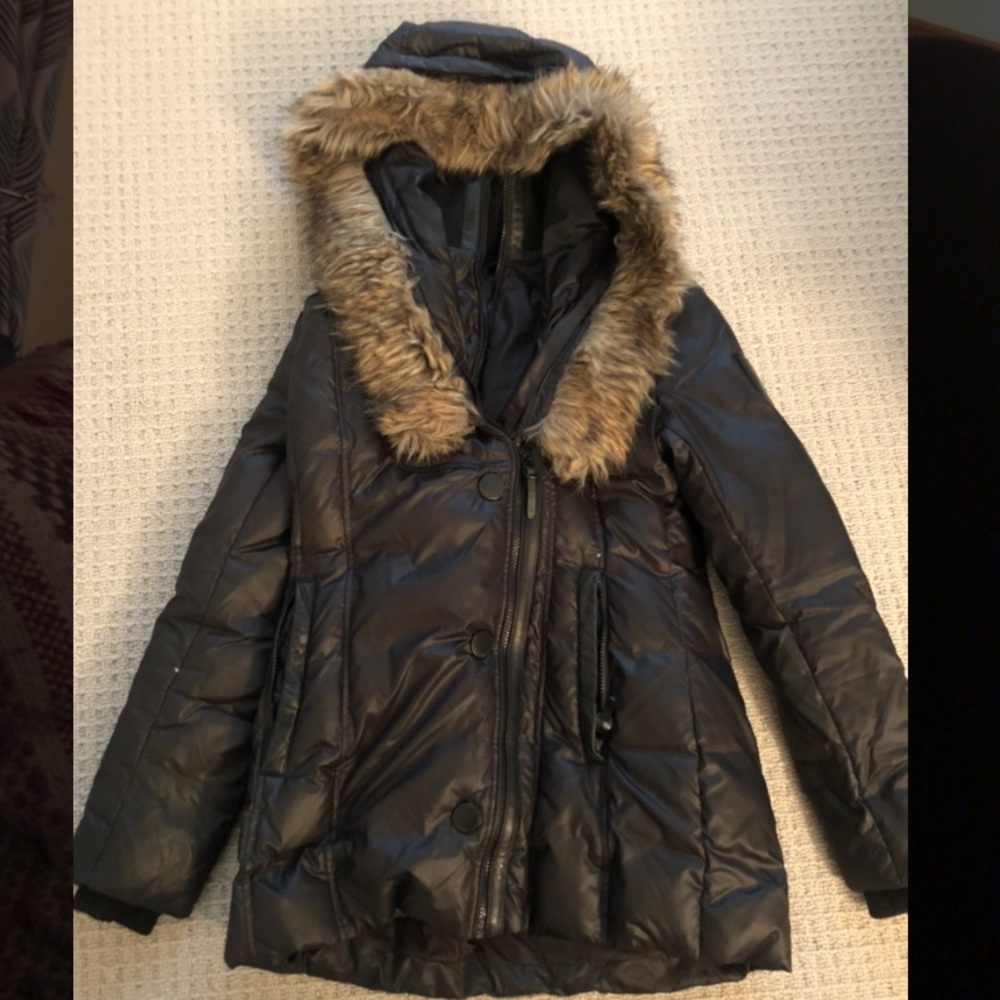 Atelier Noir Black Down Jacket with Faux Fur